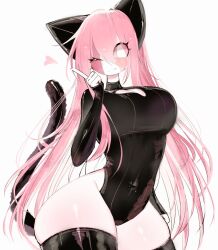 Rule 34 | animal ears, bodysuit, breasts, cat ears, cat tail, cleavage, cleavage cutout, clothing cutout, colored skin, fang, friday night funkin&#039;, large breasts, leotard, looking at viewer, navel, one eye closed, pink hair, pink skin, sarvente (friday night funkin&#039;), skin tight, smile, tail, thick thighs, thighhighs, thighs, usa37107692, white eyes, white skin, wide hips, wink