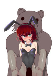 Rule 34 | 1girl, angry, animal ears, annie (league of legends), blush, breasts, cat ears, clothed sex, green eyes, held up, highres, leotard, pantyhose, pedobear, penetration through clothes, playboy bunny, rape, red hair, restrained, rnerhlrl, sex, short hair, small breasts, through clothes