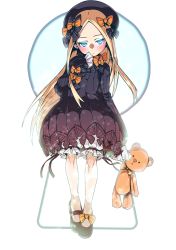 Rule 34 | 1girl, abigail williams (fate), absurdres, black bow, black dress, black footwear, black hat, blonde hair, bloomers, blue eyes, bow, dress, expressionless, fate/grand order, fate (series), footwear bow, full body, hair bow, hat, highres, holding, holding stuffed toy, keyhole, long hair, looking at viewer, mary janes, mioshi (vixis340), multiple hair bows, orange bow, shoes, sleeves past wrists, solo, standing, stuffed animal, stuffed toy, teddy bear, underwear, white bloomers