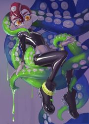 Rule 34 | 1boy, agent 8 (splatoon), boots, full body, lida orsta, male focus, mohawk, nintendo, octoling, octoling boy, octoling player character, red hair, solo, splatoon (series), splatoon 2, splatoon 2: octo expansion, suction cups, tentacle hair, tentacles