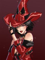 Rule 34 | 1girl, arc system works, black hair, breasts, fingerless gloves, gloves, guilty gear, hat, i-no, mole, mole above mouth, purple eyes, witch hat