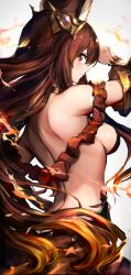 Rule 34 | 10s, 1girl, animal ears, anthuria, blush, breasts, brown eyes, brown hair, butt crack, closed mouth, erune, fire, from side, granblue fantasy, highres, long hair, looking at viewer, medium breasts, profile, smile, solo, very long hair, watao