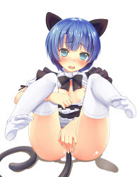 Rule 34 | 10s, 1girl, anal, anal object insertion, anal tail, animal ears, ano natsu de matteru, ass, blue eyes, blue hair, blush, breasts, butt plug, cat ears, cat tail, covering privates, covering crotch, cum, cum in pussy, cumdrip, fake tail, feet, hairband, legs up, looking at viewer, maid, matching hair/eyes, momonokizmen, nipples, no panties, object insertion, open clothes, open mouth, open shirt, sex toy, shirt, short hair, simple background, sitting, skirt, small breasts, socks, soles, solo, spread legs, tail, tanigawa kanna, tears, thighhighs, toe scrunch, toes, white background, white socks
