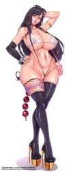 Rule 34 | 1girl, absurdres, anal beads, armlet, arms behind head, bag, black hair, blush, boots, breasts, choker, cleavage, cleft of venus, curvy, eyewear on head, facing viewer, final fantasy, full body, hand on own hip, handbag, high heels, highres, huge breasts, jewelry, large breasts, linea alba, long hair, looking at viewer, navel, nipple piercing, nipples, parted lips, pendant, piercing, platform footwear, platform heels, puffy areolae, pussy, red eyes, revealing clothes, see-through, sex toy, shiny skin, sideboob, simple background, smile, solo, standing, sunglasses, sunglasses on head, sweat, sweatdrop, tagme, thigh boots, thighhighs, tifa lockhart, uncensored, underboob, vibrator, vibrator in thighhighs, wedgie, white background, wide hips
