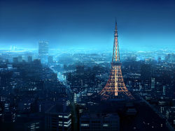 Rule 34 | city, cityscape, highres, night, scenery, seo tatsuya, tokyo (city), tokyo tower