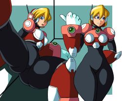 Rule 34 | 1girl, absurdres, alia (mega man), android, blonde hair, bodysuit, charge sol, gluteal fold, highres, legs apart, mega man (series), mega man x (series), robot, thick thighs, thighs, wide hips