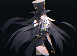 Rule 34 | 1other, androgynous, ascot, asymmetrical gloves, asymmetrical sleeves, black hair, gloves, guilty gear, guilty gear strive, hat, hat ornament, kishiro yutaka, long hair, other focus, red eyes, skull, skull hat ornament, testament (guilty gear), top hat, very long hair, white ascot