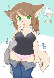 Rule 34 | 1girl, brown hair, furry, furry female, green eyes, gut0002, hypnotizing, open mouth, panties, solo, underwear, undressing