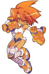 Rule 34 | 1girl, :o, animal hands, animal print, blade (galaxist), elbow gloves, full body, garter straps, gloves, magician&#039;s academy, navel, orange hair, paw gloves, pointy ears, short hair, simple background, solo, tan, tanarot, thighhighs, tiger print, unbuttoned, white background