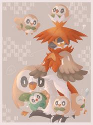 Rule 34 | 1other, ?, ^ ^, alternate color, animal feet, artist name, beak, black eyes, body fur, border, bright pupils, brown eyes, brown fur, brown wings, claws, closed eyes, closed mouth, creatures (company), feathered wings, flying, from side, full body, furry, furry male, game freak, gen 7 pokemon, grey background, grey border, half-closed eyes, head tilt, highres, hisuian decidueye, lemonade kokoi, looking at another, looking at viewer, looking down, nintendo, nose bubble, notice lines, on head, open mouth, other focus, pokemon, pokemon (creature), pokemon on head, profile, red fur, red pupils, rowlet, shiny and normal, shiny pokemon, signature, simple background, sleeping, speech bubble, spoken question mark, squiggle, standing, star (symbol), straight-on, sweat, twitter username, white fur, white pupils, wings, zzz