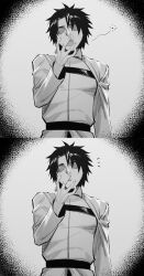 Rule 34 | 1boy, commentary request, faceless, faceless male, fate/grand order, fate (series), fujimaru ritsuka (male), greyscale, highres, hxd, long sleeves, male focus, monochrome, open mouth, shirt, solo, yawning
