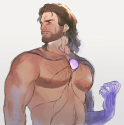 Rule 34 | 1boy, absurdres, baldur&#039;s gate, baldur&#039;s gate 3, bara, beard stubble, belly, brown hair, chest hair, colored extremities, dungeons &amp; dragons, facial hair, facing to the side, gale (baldur&#039;s gate), gradient skin, hairy, highres, large pectorals, male focus, mature male, medium hair, muscular, muscular male, mustache stubble, navel hair, nona (illumancer), nude, pectorals, solo, stubble, thick eyebrows, upper body