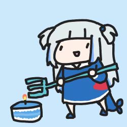 Rule 34 | 1girl, animated, birthday, birthday cake, blue hoodie, cake, chibi, eating, fins, fish tail, food, gawr gura, hololive, hololive english, hood, hoodie, long hair, looping animation, polearm, shark girl, shark tail, silver hair, smol gura, solo, tail, trident, two side up, video, virtual youtuber, walfie, weapon