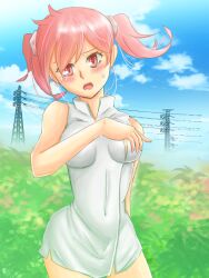 Rule 34 | 1girl, blush, breasts, digimon, embarrassed, female focus, medium breasts, rindou akiho, solo, twintails