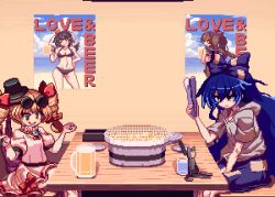 Rule 34 | + +, 2girls, ^^^, alcohol, animated, animated gif, beer, beer mug, blue bow, blue hair, blue skirt, blush, bow, chopsticks, commentary request, cooking, cup, drill hair, eating, english text, eyewear on head, food, grill, hair bow, hat, high collar, himekaidou hatate, holding, hood, hoodie, indoors, jewelry, long hair, meat, mg mg, migel futoshi, mug, multiple girls, necklace, open mouth, orange eyes, pixel art, poster (object), restaurant, round eyewear, shameimaru aya, short sleeves, siblings, sisters, sitting, skirt, smile, stuffed animal, stuffed cat, stuffed toy, sunglasses, table, tongs, top hat, touhou, twin drills, very long hair, water, yakiniku, yorigami jo&#039;on, yorigami shion