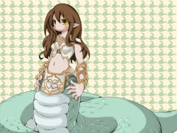 Rule 34 | brown hair, frfr, lamia, midriff, monster girl, pointy ears, scales, snake, source request, tail, yellow eyes