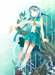 Rule 34 | 1girl, ankle boots, asahikawa hiyori, beret, blue hair, blue sailor collar, boots, dress, hat, in tree, original, outstretched hand, sailor collar, short hair, sitting, sitting in tree, solo, tree, yellow eyes