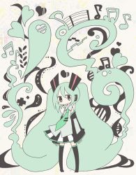 Rule 34 | 1girl, chibi, chouya (kunios), hatsune miku, long hair, musical note, solo, staff (music), very long hair, vocaloid
