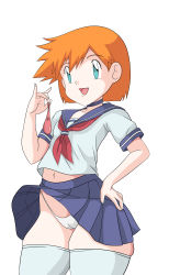Rule 34 | 1girl, absurdres, ass, breasts, condom, creatures (company), female focus, game freak, green eyes, highres, misty (pokemon), nintendo, open mouth, orange hair, panties, pokemon, pokemon (anime), pokemon (classic anime), short hair, small breasts, toshiso (artist), underwear