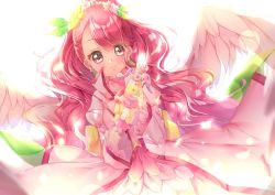 Rule 34 | 1girl, blush, commentary request, cure grace, dress, earrings, eyelashes, hair ornament, hanadera nodoka, happy, healin&#039; good precure, highres, jewelry, layered dress, layered skirt, light blush, looking at viewer, magical girl, pink dress, pink eyes, pink hair, pink skirt, precure, simple background, skirt, smile, solo, touki matsuri, white background