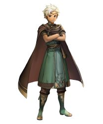 Rule 34 | 1boy, aoji (aoji-web), boey (fire emblem), boots, brown eyes, cape, circlet, crossed arms, dark skin, dark-skinned male, fire emblem, fire emblem echoes: shadows of valentia, fire emblem heroes, full body, gloves, highres, knee boots, looking at viewer, male focus, nintendo, official art, pants, short hair, short sleeves, solo, transparent background, white hair