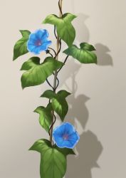 Rule 34 | blue flower, drop shadow, flower, grey background, highres, ivy, leaf, mituura, no humans, original, plant, simple background, still life