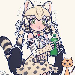 Rule 34 | animal costume, animal ear fluff, animal ears, cat ears, cat girl, cat tail, geoffroy&#039;s cat (kemono friends), highres, inada roku, kemono friends, kemono friends v project, long hair, simple background, tail, twintails, virtual youtuber
