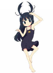 Rule 34 | :o, antlers, armpits, arthropod girl, barefoot, beetle, black eyes, black hair, blush, bug, child, dress, feet, flat chest, horns, insect, kanikama, long hair, one-piece swimsuit, personification, solo, sundress, swimsuit