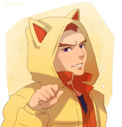 Rule 34 | 10s, 1boy, @@@, animal ears, bad id, bad pixiv id, cat boy, cat ears, coat, edward keddy, eyebrows, fake animal ears, hood, male focus, paw pose, purple eyes, red hair, simple background, solo, tiger &amp; bunny, white background