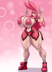 Rule 34 | + +, 1girl, absurdres, animal ears, arms up, ber00, blue eyes, blush, breasts, clothes lift, covering nipples, covering privates, grabbing, highres, huge breasts, large areolae, lips, long hair, melona (queen&#039;s blade), monster girl, navel, pink hair, prehensile hair, queen&#039;s blade, rabbit ears, shoes, skirt, skirt lift, slime girl, solo, standing, thick thighs, thighs, v