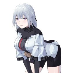 Rule 34 | 1girl, breasts, defy (girls&#039; frontline), girls&#039; frontline, green hair, highres, looking at viewer, military, military uniform, open mouth, purple eyes, rpk-16 (girls&#039; frontline), short hair, simple background, solo, talnory, uniform, white background