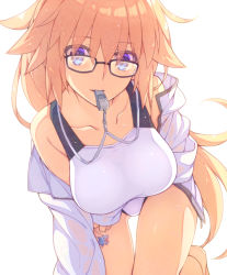 Rule 34 | 1girl, bare shoulders, blonde hair, blue eyes, breasts, collarbone, commentary request, competition swimsuit, eyes visible through hair, fate/grand order, fate (series), glasses, gluteal fold, hair between eyes, highres, jeanne d&#039;arc (fate), jeanne d&#039;arc (ruler) (fate), jeanne d&#039;arc (swimsuit archer) (fate), jeanne d&#039;arc (swimsuit archer) (second ascension) (fate), large breasts, long hair, looking at viewer, one-piece swimsuit, saipaco, simple background, solo, swimsuit, very long hair, wet, white background