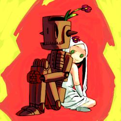 Rule 34 | flower, lowres, outtake, robot, sitting, white hair