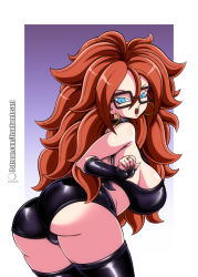 Rule 34 | android 21, ass, blue eyes, brown hair, dragon ball, dragon ball fighterz, franfuentesart2, thick thighs, thighhighs, thighs