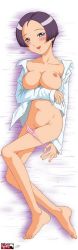 Rule 34 | blush, breasts, dakimakura (medium), lying, nipples, ojamajo doremi, okamura atsuko, open clothes, open shirt, shirt, tagme, undressing