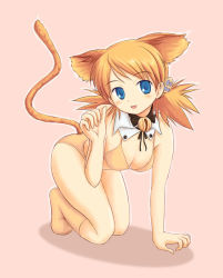 Rule 34 | 00s, 1girl, animal ears, bell, blue eyes, blush, boots, bow, bra, cat ears, cat tail, collar, karin sasamori, lingerie, panties, red hair, ryp, sasamori karin, solo, tail, to heart (series), to heart 2, twintails, underwear