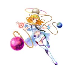 Rule 34 | 1girl, alternate costume, blonde hair, breasts, chain, closed mouth, clothes writing, earth (ornament), full body, game cg, hecatia lapislazuli, hecatia lapislazuli (gate administrator), hecatia lapislazuli (moon), highres, looking at viewer, medium breasts, medium hair, moon (ornament), navel, rotte (1109), simple background, skirt, solo, third-party source, touhou, touhou lostword, white background, white headwear, white skirt, yellow eyes