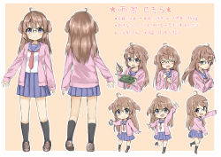 Rule 34 | &gt;:t, 1girl, :t, ^ ^, ahoge, amemiya sekira, black socks, blue eyes, blue skirt, blush, brown hair, cardigan, character name, character sheet, chibi, closed eyes, closed mouth, from behind, full body, glasses, highres, holding, kneehighs, loafers, military, military vehicle, motor vehicle, multiple views, neckerchief, open cardigan, open clothes, open mouth, original, over-rim eyewear, pleated skirt, portrait, pout, profile page, school uniform, sekira ame, semi-rimless eyewear, serafuku, shoes, skirt, smile, socks, stats, tank, two side up, v-shaped eyebrows, waving