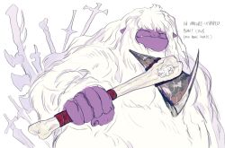 Rule 34 | 1other, bone, closed eyes, club (weapon), fang, final fantasy, final fantasy vi, highres, holding, holding weapon, oju (ouka), square enix, umaro, weapon, white fur, yeti (creature)