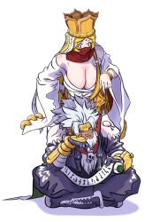 Rule 34 | 1boy, 1girl, breasts, cleavage, digimon, digimon (creature), gokuwmon, highres, journey to the west, large breasts, monk, monkey, sanzomon, skull, sun wukong, tang sanzang