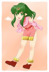 Rule 34 | :d, blush, child, dress, fire emblem, fire emblem: mystery of the emblem, fire emblem: new mystery of the emblem, fire emblem: shadow dragon, fire emblem: shadow dragon and the blade of light, green eyes, green hair, highres, jewelry, nintendo, open mouth, pointy ears, ponytail, rengeso, ribbon, scarf, shoes, smile, tiara, tiki (fire emblem), wings