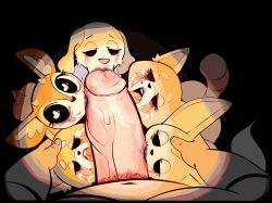 Rule 34 | 1boy, 5girls, :3, absurdres, aggressive retsuko, animal ears, animal nose, blush stickers, brown fur, dog ears, dog girl, dog tail, eyelashes, fellatio, fenneko, fox ears, fox girl, from above, furry, furry female, half-closed eyes, hand on another&#039;s head, heart, heart-shaped pupils, highres, horn, light blush, looking at viewer, looking up, male pubic hair, multiple girls, navel, office lady, open mouth, oral, orange fur, penis, pov, pov crotch, pov hands, pubic hair, red panda, red panda ears, red panda girl, red panda tail, retsuko, retsuko&#039;s mother, runny makeup, solid circle eyes, sparkling eyes, symbol-shaped pupils, tail, teeth, ton (aggretsuko), tongue, tongue out, tsunoda (aggretsuko), two-tone fur, upper teeth only, veins, veiny penis, white fur, xu53r, yellow fur