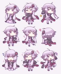 Rule 34 | 1girl, :o, :t, ahoge, bad id, bad pixiv id, black jacket, chibi, dress, highres, hood, hood down, hooded jacket, jacket, long hair, long sleeves, low twintails, motion lines, no nose, open clothes, open jacket, open mouth, purple dress, purple eyes, purple hair, purple thighhighs, shigetake (buroira), short hair with long locks, silhouette, simple background, sleeves past fingers, sleeves past wrists, smile, solo, squiggle, sweatdrop, thighhighs, trembling, triangle mouth, twintails, vocaloid, voiceroid, white background, yuzuki yukari, zettai ryouiki