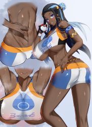 Rule 34 | 1girl, absurdres, armpits, arms up, ass, big shine, breasts, butt crack, creatures (company), dark-skinned female, dark skin, game freak, highres, huge breasts, licking lips, midriff, navel, nessa (pokemon), nintendo, pokemon, pokemon swsh, steam, stomach, tongue, tongue out, underboob