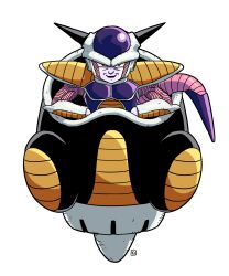 Rule 34 | 1boy, armor, closed mouth, colored skin, dragon ball, frieza, highres, looking at viewer, male focus, muu (mumumer), pink skin, red eyes, saiyan armor, shoulder armor, simple background, smile, solo, spikes, tail, upper body, white background