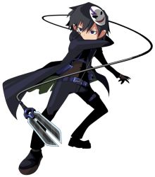 Rule 34 | 00s, 1boy, belt, coat, darker than black, full body, hei (darker than black), knife, male focus, mask, oso (toolate), solo, thigh strap, trench coat, weapon, wire