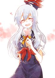 Rule 34 | 1girl, 6 (yuchae), blush, candy, closed eyes, food, hat, heart, kamishirasawa keine, lollipop, open mouth, short sleeves, silver hair, smile, solo, teeth, touhou