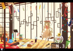 Rule 34 | 1girl, alternate costume, aqua hair, bad id, bad pixiv id, bag, barefoot, blonde hair, book, book stack, bottle, bow, cable, collarbone, confetti, crop top, cup, fireworks, fish, fishbowl, flower, goldfish, handbag, hat, hat bow, hatsune miku, indoors, instrument case, japanese clothes, kagamine len, kagamine rin, kimono, kinokohime, kinokohime (mican02rl), letterboxed, lifebuoy, light brown hair, light particles, long hair, microphone, midriff, music stand, navel, open book, paper, pennant, photo (object), pillow, plant, potted plant, rug, scissors, shadow, shirt, skirt, string of flags, striped clothes, striped shirt, sun hat, sunflower, sunlight, swim ring, swing, twintails, umbrella, very long hair, vocaloid, white skirt, wind chime, window shadow, yukata