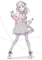 Rule 34 | 1girl, absurdres, black skirt, blue eyes, blush, boots, brown hair, cardigan, commentary, cross-laced footwear, full body, hair ornament, highres, lace-up boots, long sleeves, looking at viewer, medium hair, nijisanji, open mouth, pantyhose, pink cardigan, sabamen, simple background, sketch, skirt, smile, solo, standing, striped clothes, striped legwear, striped pantyhose, suzuhara lulu, vertical-striped clothes, vertical-striped pantyhose, virtual youtuber, white background, x hair ornament