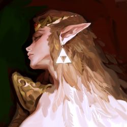 Rule 34 | 1girl, armor, blonde hair, earrings, facing to the side, feather hair ornament, feathers, gem, gold earrings, hair ornament, highres, jewelry, long hair, looking to the side, nintendo, octahooves, pointy ears, princess zelda, profile, shoulder armor, sidelocks, solo, the legend of zelda, the legend of zelda: ocarina of time, tiara, triforce earrings, upper body